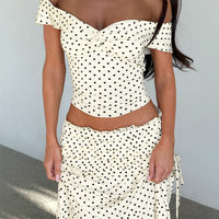 Sexy Off-Shoulder Tube Top And Fashionable Polka-Dot Long Skirt Set With Side Bow