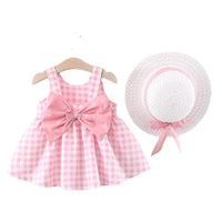 Baby Girl Plaid Skirt Fashion Girl Skirt Free Straw Hat