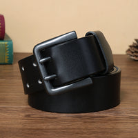 Double Pin Buckle Belt Men's Genuine Cattlehide Leather Surface All-match Casual Special Forces Belt