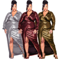 Womens Glossy V-Neck Slim-Fit Dress