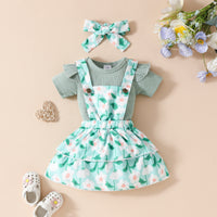 Baby Girl's Summer Short-sleeved Top Suspender Skirt Floral Fruit Casual Skirt Suit