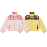 Sweet Girl Plaid Stitching High Quality Cotton Coat Jacket