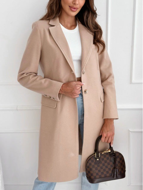 Simplicity Mid-length Button Woolen Coat Outerwear