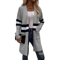 Striped Contrast Color Loose Casual Sweater Coat