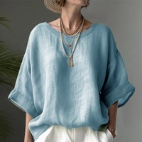 Women's Solid Color Casual Round Neck Loose Shirt