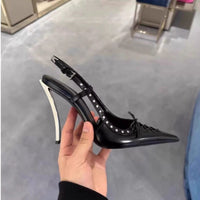 Pointed-toe Rivet-backed Stiletto Heels With A Thin Heel And Lace-up Design