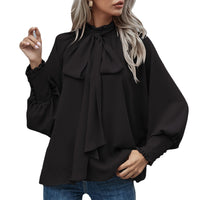 Ins Long-sleeved Blouse Bowknot Puff Sleeves Fashion Commuter Office Tops Women's Clothing