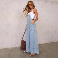 Personalized Street-style Pocketed Wide-leg Pants Suspender Denim Overalls