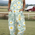 Printed-button Suspender Casual Pants Suspender Trousers