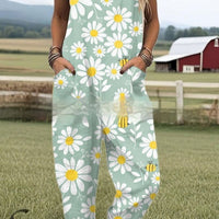 Printed-button Suspender Casual Pants Suspender Trousers