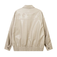 Solid Color PU Leather Coat Men