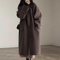 Retro Lapels Single-breasted Loose Mid-length Woolen Coat