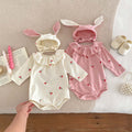 Ruffled Collar Bottom-covering Rompers Newborn 0-2 Years Old Cherry Print Long Sleeve Jumpsuit