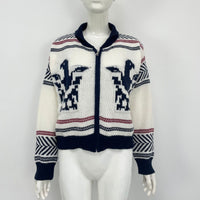 Women's Zipper Cardigan Lapel Short Jacquard Contrast Color Sweater