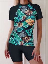 Sexy Swimsuit Multicolor Printing Slimming Sun Protective Short Sleeve Diving Suit Split
