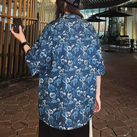 Thai-style Cuban Collar Floral Print Short Sleeve Shirt