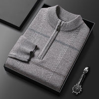 Mens Stand-Up Collar Long-Sleeve Half-Zip Knit Sweater
