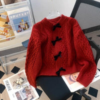 Women's Retro Japanese Lazy Twist Bow Sweater Coat