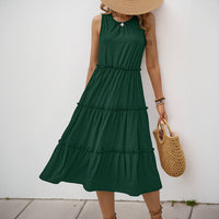 Simple Solid-Color Pleated Ruffle-Trimmed Sleeveless Dress