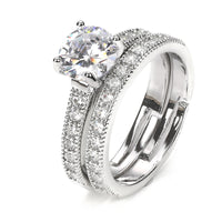 Adjustable Combination Zircon Set Ring Silver Plated Couple Jewelry