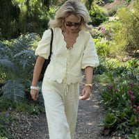 Simple Puff-sleeve Shirt And Casual Pants Set
