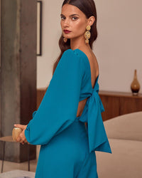 Fashion Lantern Sleeve Square Neck Wide Leg Jumpsuit