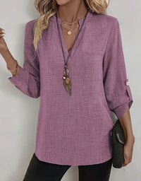 Loose-fitting Plus Size V-neck Solid Color T-shirt