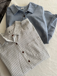 Vertical-striped Long-sleeve Shirt Womens Figure-flattering Versatile Casual Top