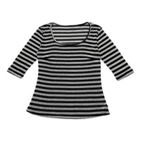Summer U-neck Striped T-shirt Women's Elastic Mid-sleeve Top