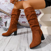 New European And American-style Chunky-heeled Pointed-toe Suede Over-the-knee Boots