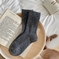 Solid-color, Fleece-lined, Extra-thick Warm Wool Socks For Women