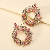 Crystal Wreath Stud Earrings For Women Sparkly Rhinestone Statement Floral Multicolor Jewelry Party Wedding Bridal Prom