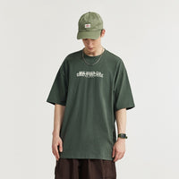 Printed Short Sleeve Texture Slub Cotton T-shirt
