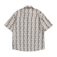 Vertical Stripes Small Floral Loose Short Sleeve Shirt