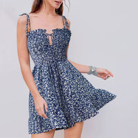 Retro Floral Slip Dress Women's Summer Waist-cinching