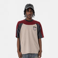 Retro Three-Color Patchwork Design Crew Neck Short Sleeves