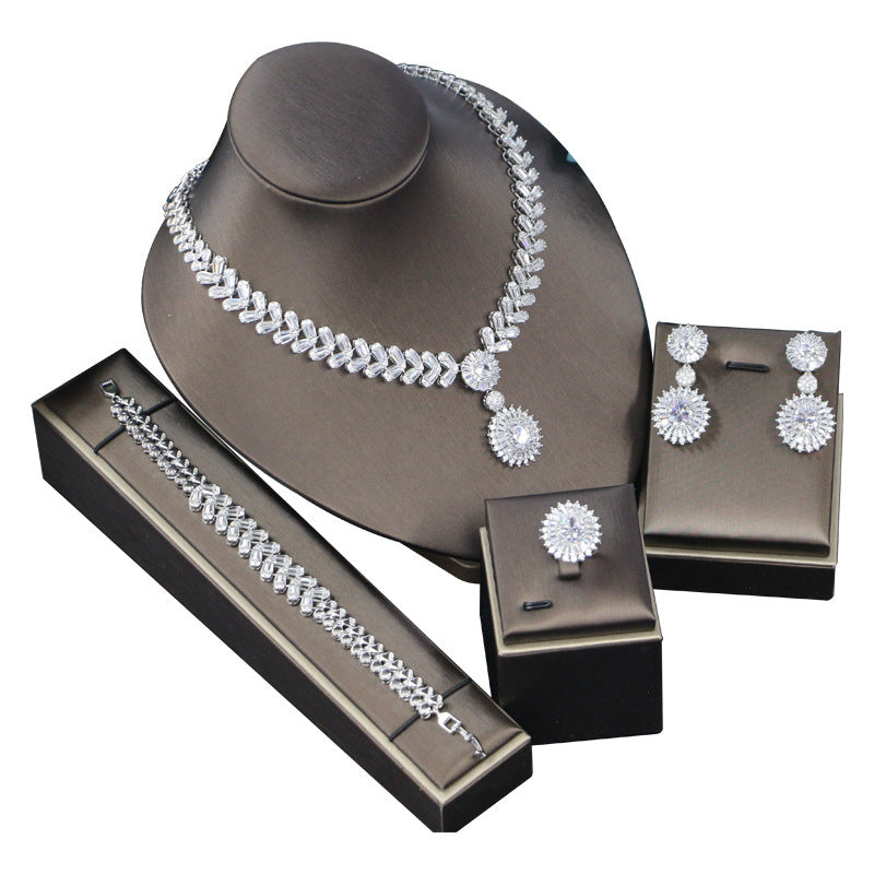 Wedding Dress Accessories Ladies' Banquet Necklace Earrings Four-piece Set