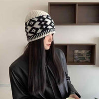 Diamond Color Matching Winter Warm Handmade Knitted Hat Children