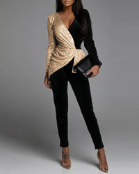 Women's Fashion Temperament Commute High Waist Sequined Jumpsuit