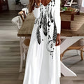 V-neck Long-sleeve Bohemian Peacock-print Floral Maxi Dress