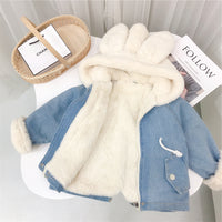 South Korea Rabbit Ears Fleece-lined Thickening Denim Jacket