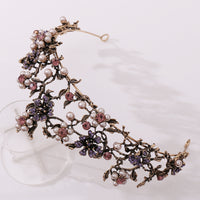 Floral Black Diamond Pearl Baroque Bridal Crown Wedding Tiara Accessories