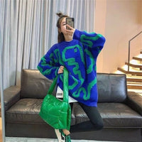 Loose Sweater Round Neck Multicolor Pullover