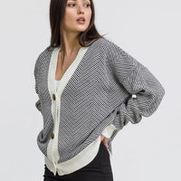 Contrast Striped Sweater Jacket, Long Sleeved Top