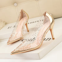 Transparent Cutout Pearl Shining Rhinestone Women's Shoes