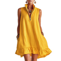 Pure-color Atmospheric Beach Dress Sleeveless Vacation Lace Dress For Women