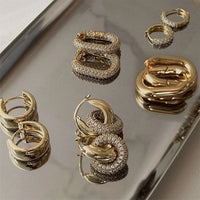 Fashionable Light-luxury Fully Diamond-encrusted Copper-plated Oval Earrings For Women