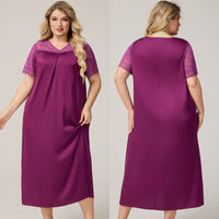Womens Ice Silk Short-Sleeve Loose Casual Loungewear Dress