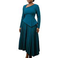 Asymmetrical Neck High Waisted Midi Dress