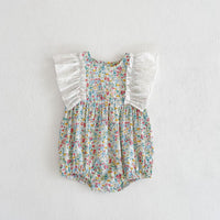 Infants And Children Big Flying Sleeves Small Floral Breathable Jumpsuit